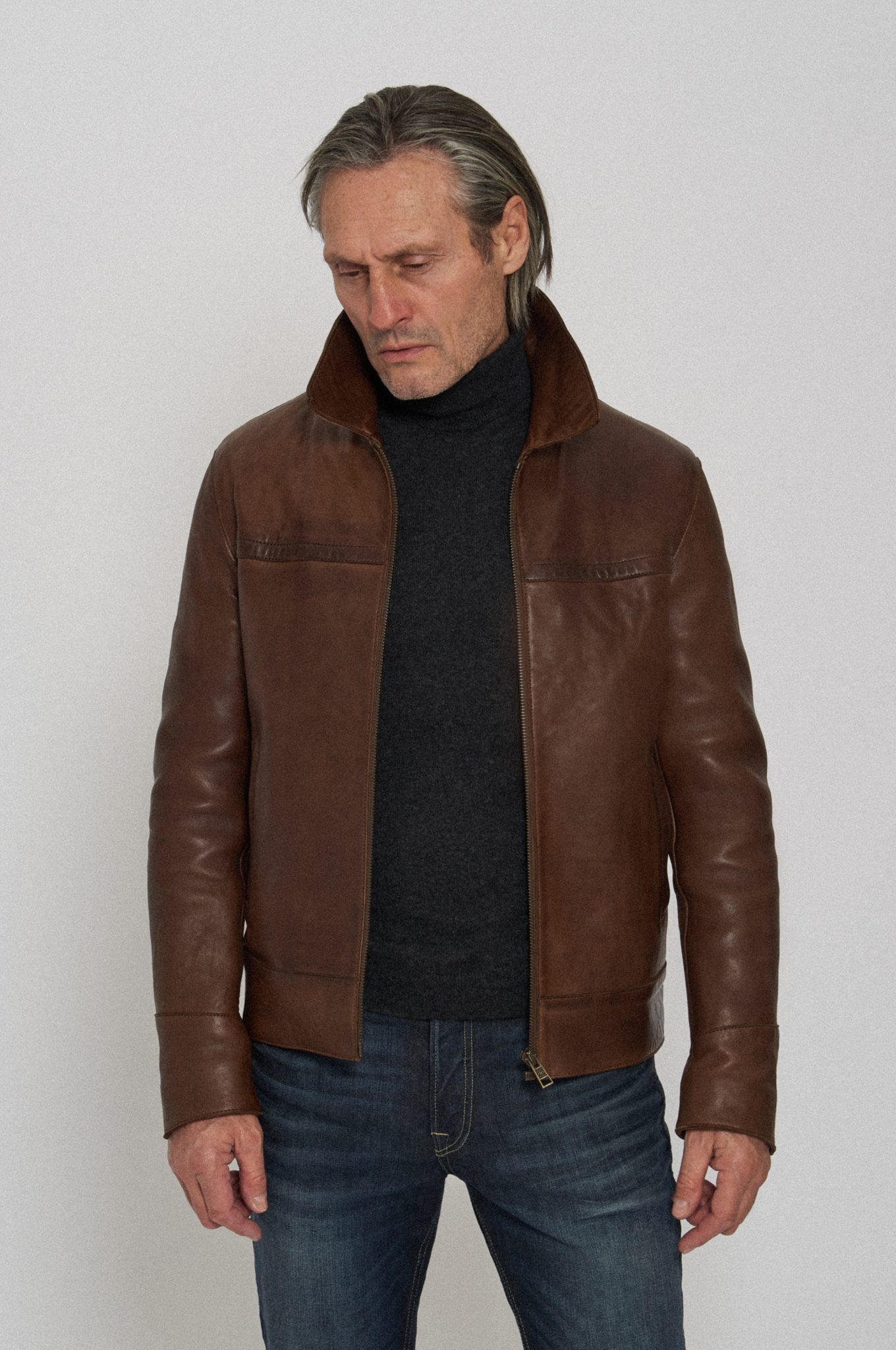 Cromford Leather's classic veg tanned leather jacket