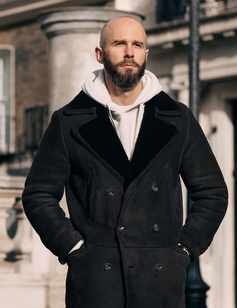 Black shearling coat outlet mens